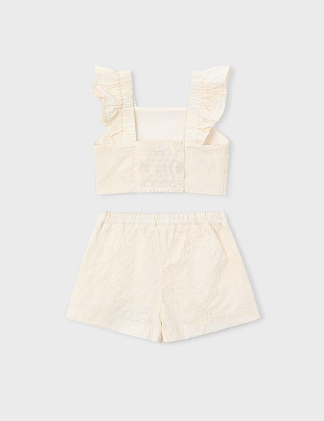 Completo con bermuda e top con volant cerimonia bambina 