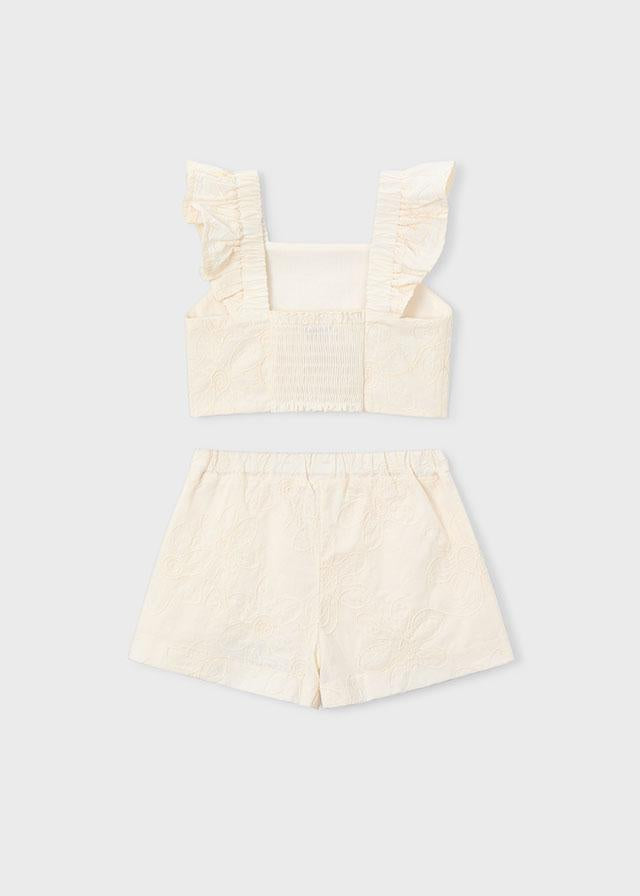 Completo con bermuda e top con volant cerimonia bambina 