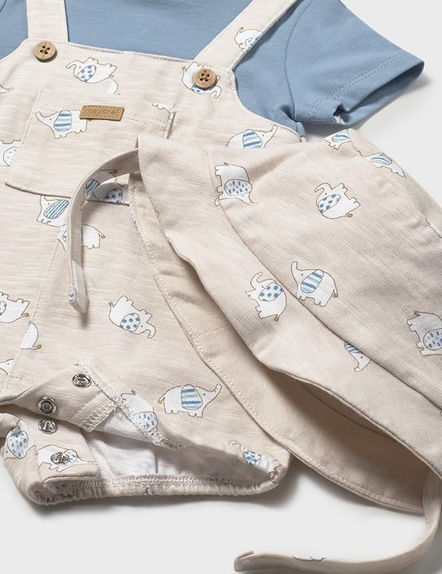 Pagliaccetto finta salopette con cappello neonato 