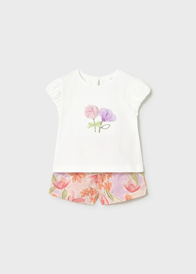 Completo con bermuda fiori e maglietta neonata 