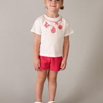 Completo shorts volant e maglietta stampata bambina 