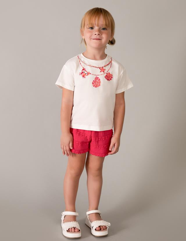 Completo shorts volant e maglietta stampata bambina 