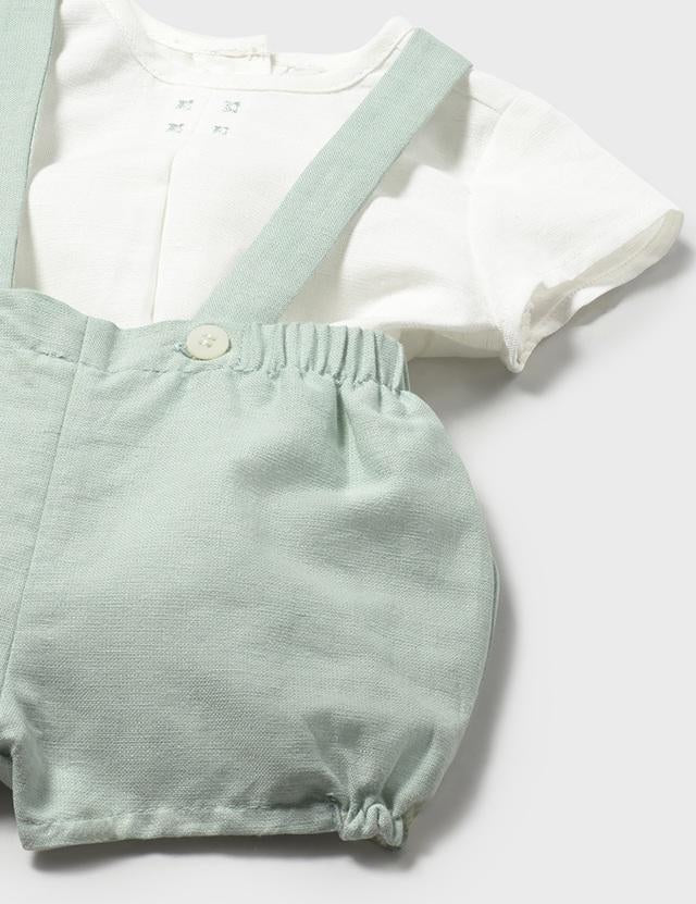 Completo pantaloncino con bretelle e camicia neonato 