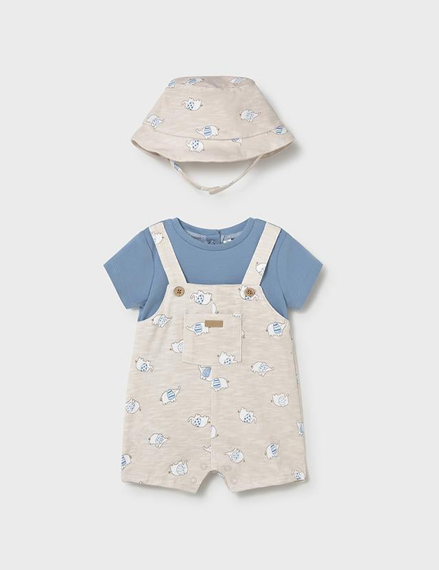 Pagliaccetto finta salopette con cappello neonato 