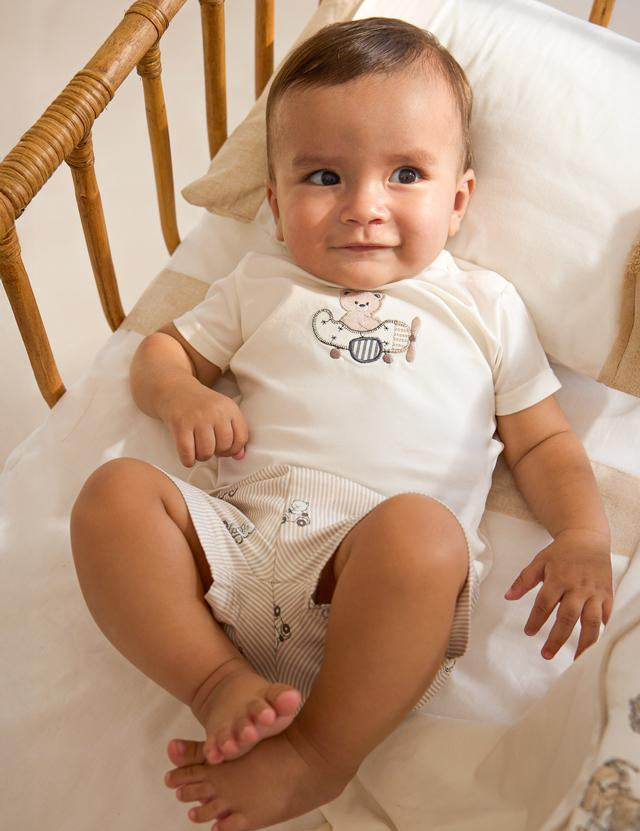 Completo pantaloncino e maglietta orsetto neonato 