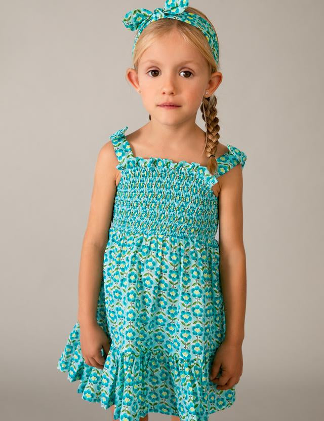 Vestito stampato con fascia abbinata bambina 