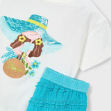 Completo shorts volant e maglietta stampata bambina 