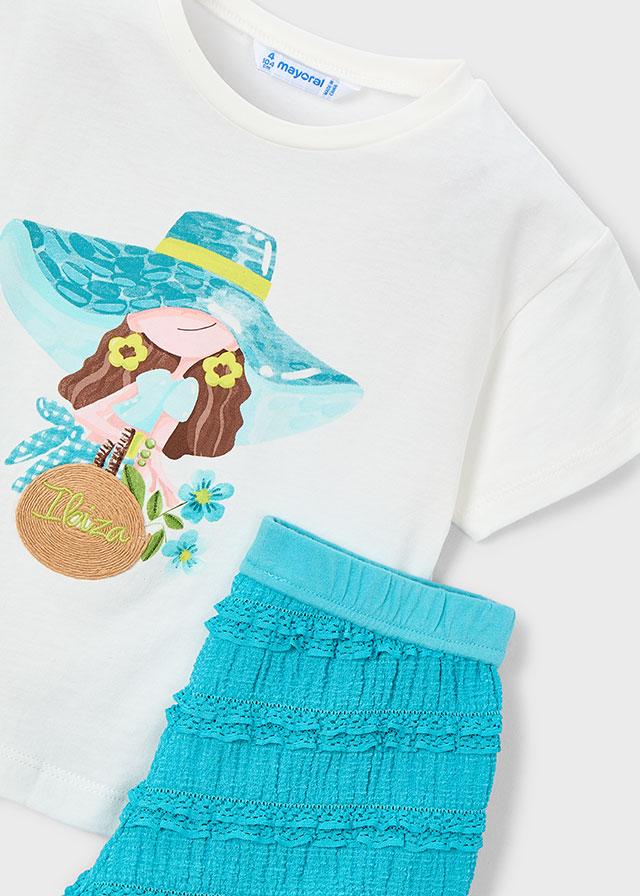 Completo shorts volant e maglietta stampata bambina 