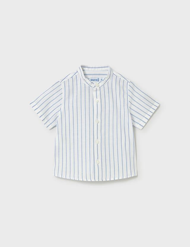 Camicia in lino con collo alla coreana neonato<BR/> 