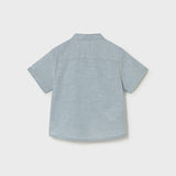 Camicia in lino con collo alla coreana neonato<BR/> 