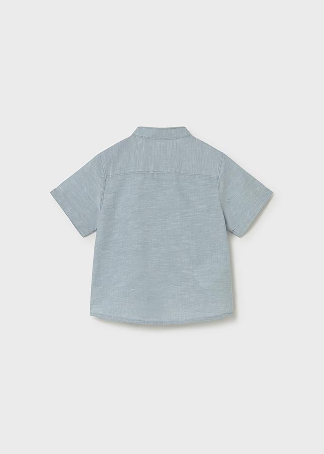 Camicia in lino con collo alla coreana neonato<BR/> 