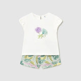 Completo con bermuda fiori e maglietta neonata 