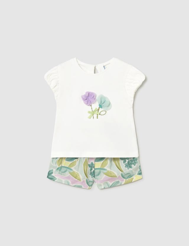 Completo con bermuda fiori e maglietta neonata 