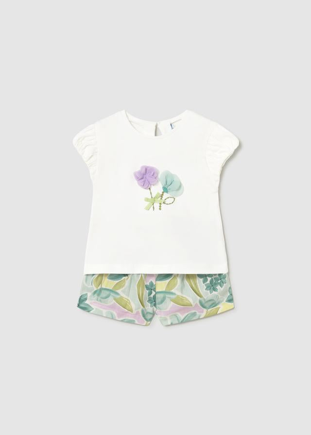 Completo con bermuda fiori e maglietta neonata 