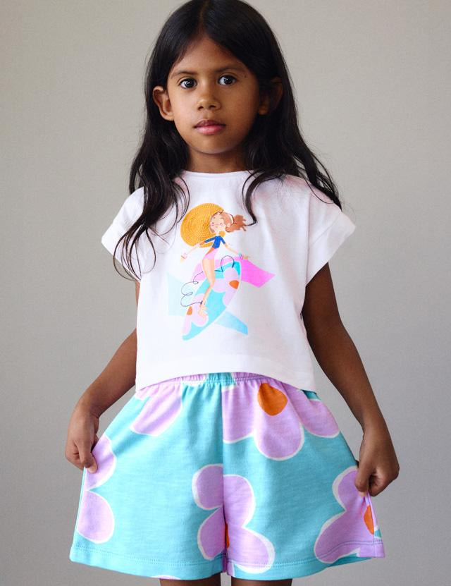 Completo shorts stampato e maglietta bambina 