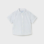 Camicia in lino con collo alla coreana neonato<BR/> 