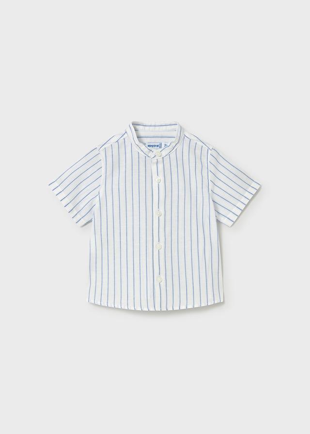 Camicia in lino con collo alla coreana neonato<BR/> 