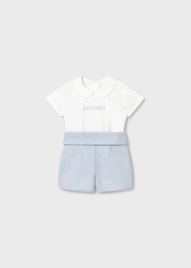 Completo cerimonia pantaloncino e camicia neonato 