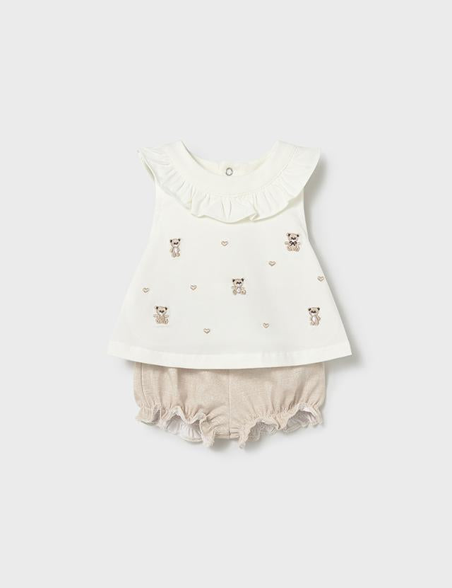 Completo 4 pezzi colletto volant neonata 
