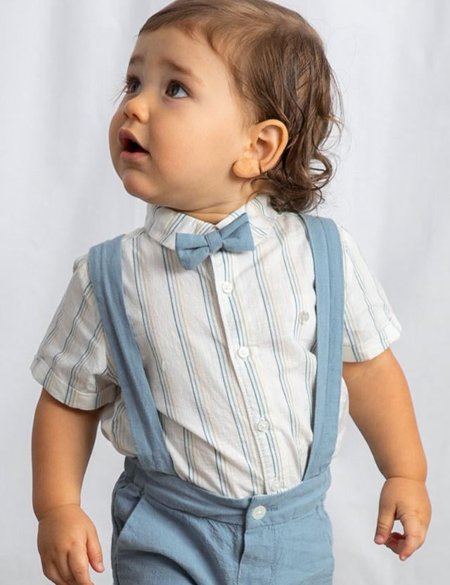 Completo pantaloncine e camicia con papillon neonato 