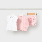 Completo 3 pezzi tricot neonata rosa 