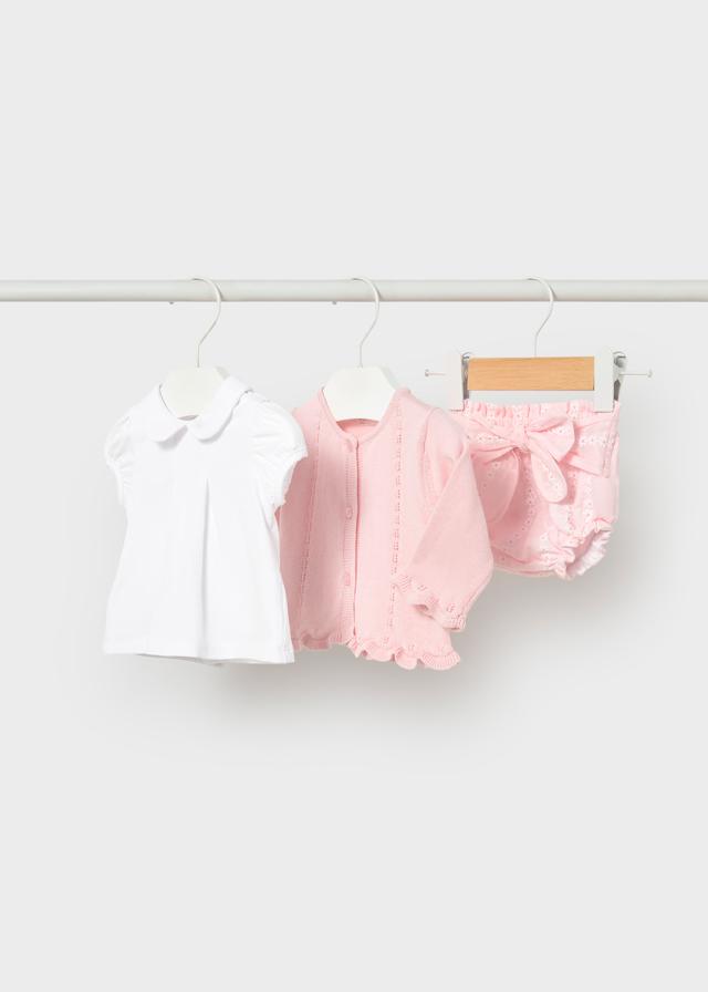 Completo 3 pezzi tricot neonata rosa 