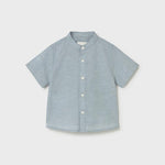 Camicia in lino con collo alla coreana neonato<BR/> 