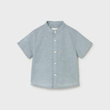 Camicia in lino con collo alla coreana neonato<BR/> 