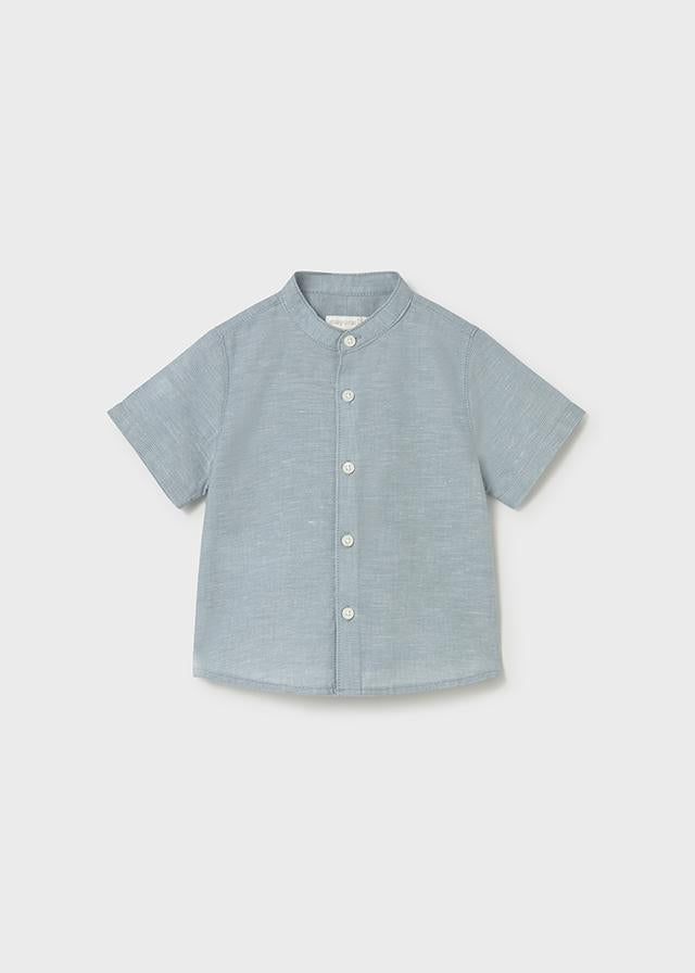 Camicia in lino con collo alla coreana neonato<BR/> 