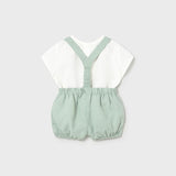 Completo pantaloncino con bretelle e camicia neonato 
