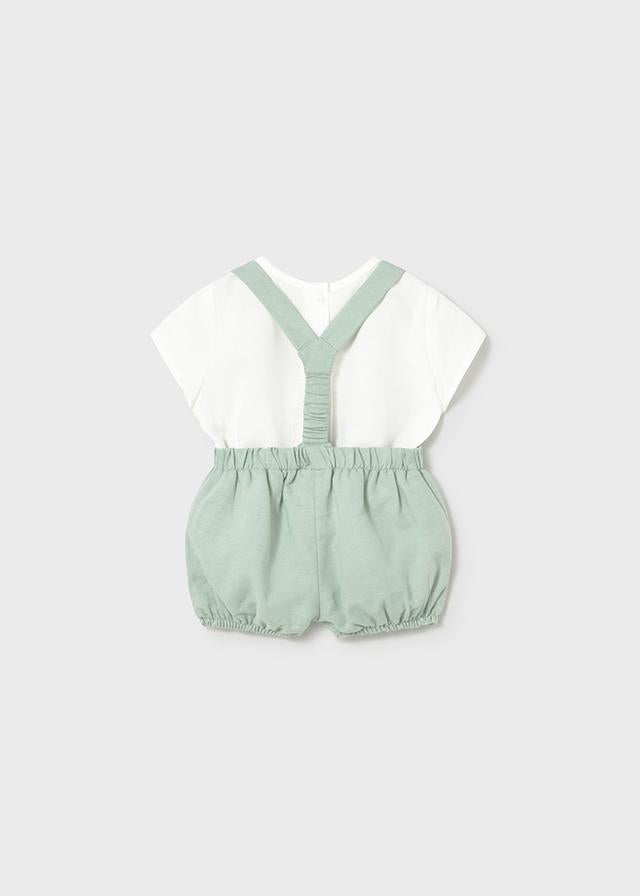 Completo pantaloncino con bretelle e camicia neonato 