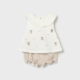 Completo 4 pezzi colletto volant neonata 