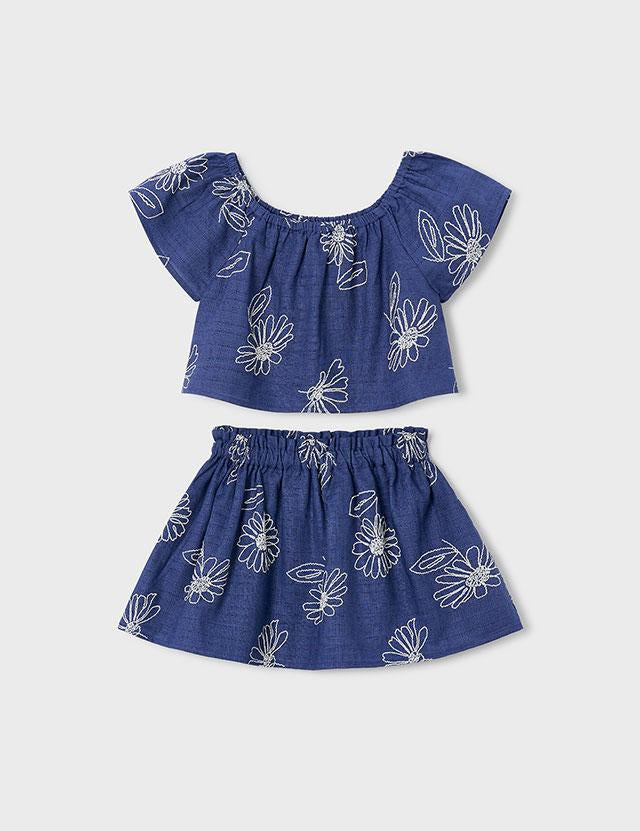 Completo gonna lino stampa bambina 