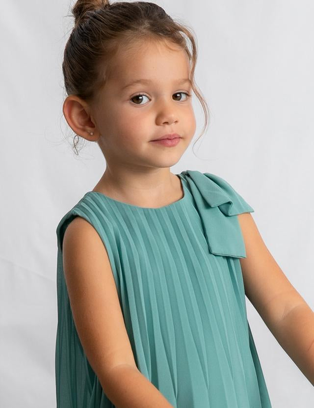 Vestito plissettato fiocco bambina 