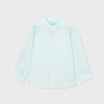 Camicia manica lunga a righe con colletto alla coreana bambino<BR/> 