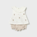 Completo 4 pezzi colletto volant neonata 