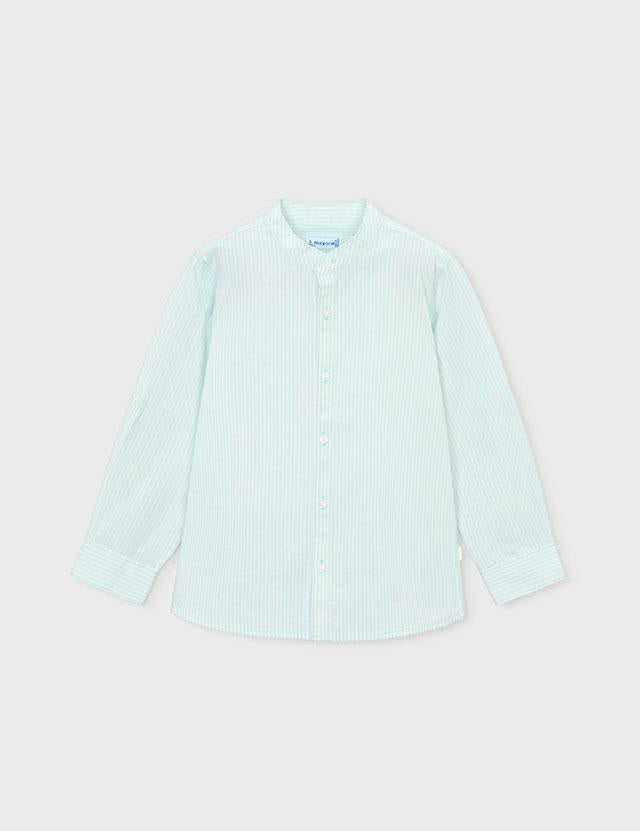 Camicia manica lunga a righe con colletto alla coreana bambino<BR/> 