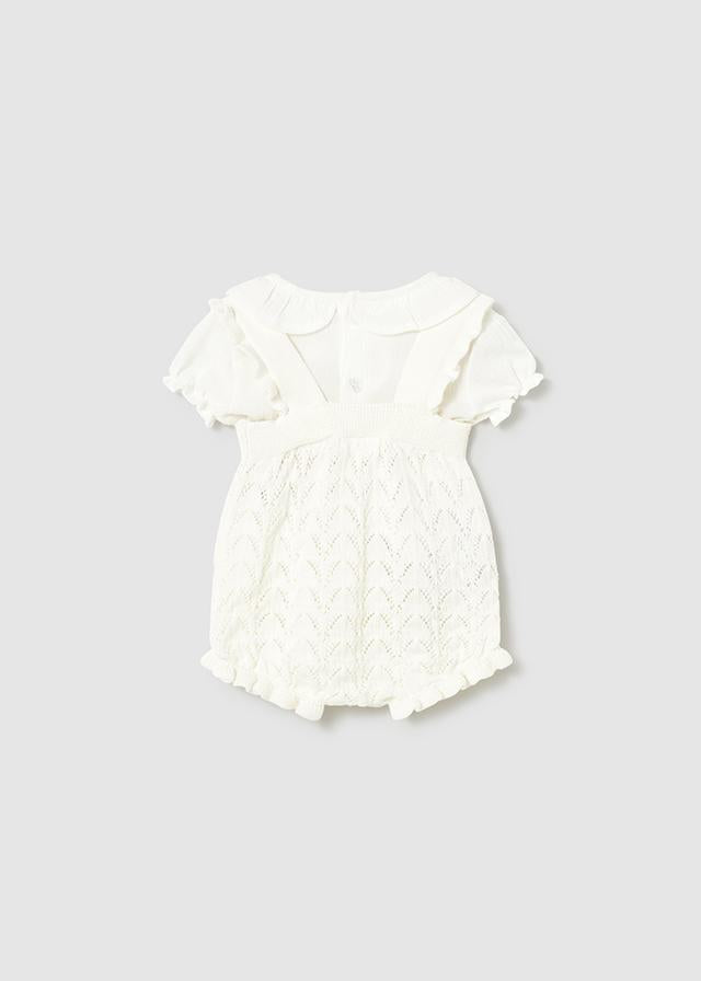 Completo salopette tricot e blusa neonata 
