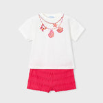 Completo shorts volant e maglietta stampata bambina 