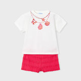 Completo shorts volant e maglietta stampata bambina 