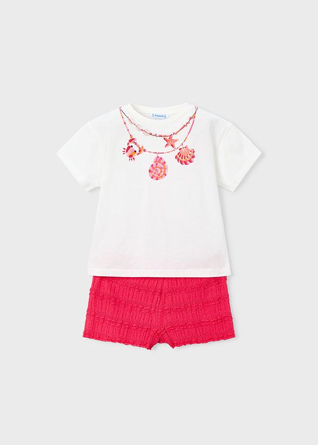 Completo shorts volant e maglietta stampata bambina 