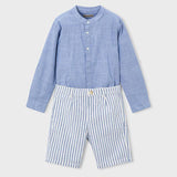 Completo bermuda e maglietta manica lunga in lino bambino<BR/> 