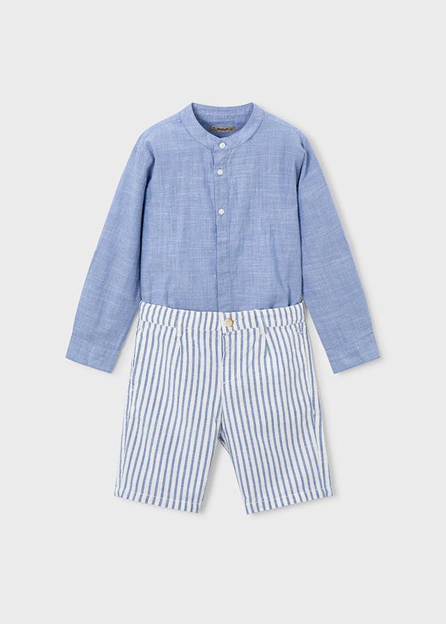 Completo bermuda e maglietta manica lunga in lino bambino<BR/> 