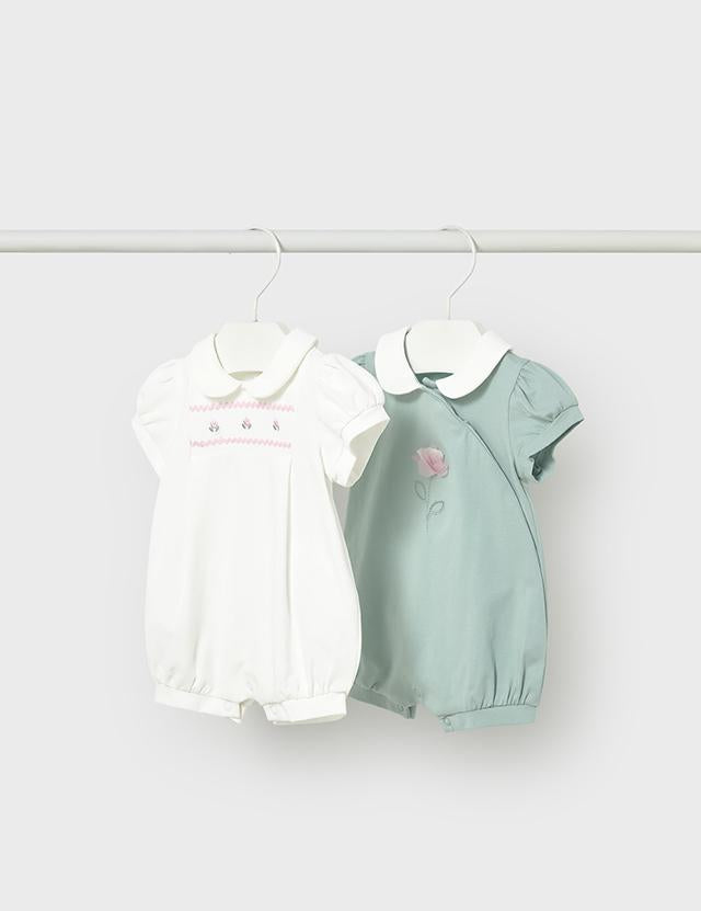 Set 2 pigiami corti ricamati neonata 