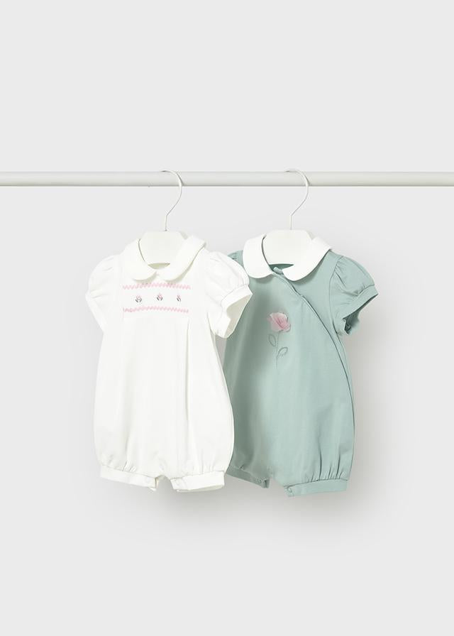 Set 2 pigiami corti ricamati neonata 