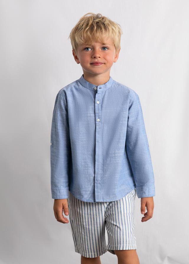 Completo bermuda e maglietta manica lunga in lino bambino<BR/> 