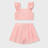 Completo con bermuda e top con volant cerimonia bambina 