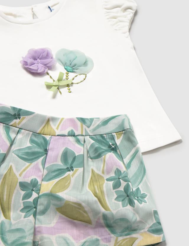 Completo con bermuda fiori e maglietta neonata 