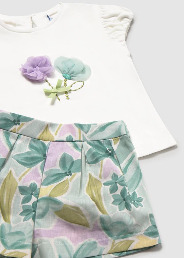 Completo con bermuda fiori e maglietta neonata 