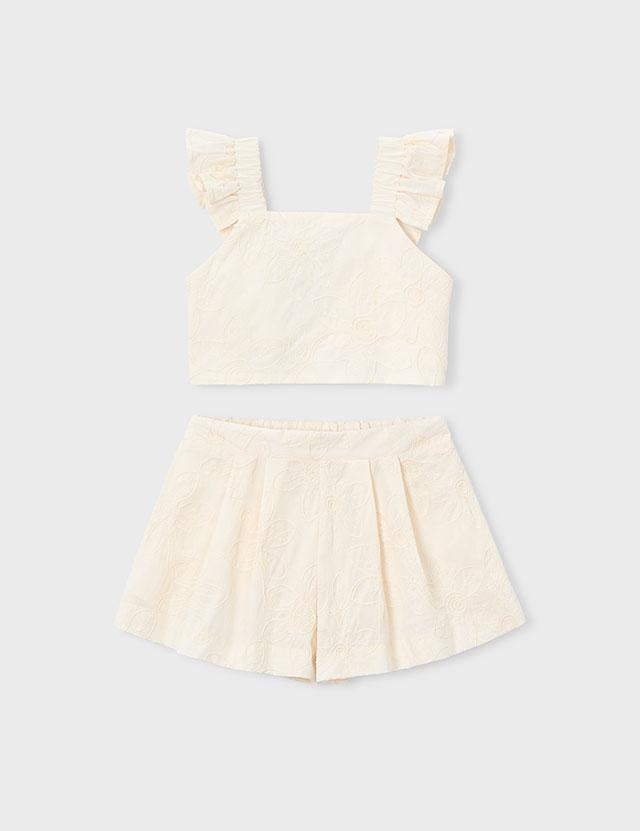 Completo con bermuda e top con volant cerimonia bambina 